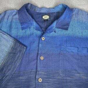 Tommy Bahama Shirt Mens 2XL Blue Linen Stripe Hawaiian Button Up Camp Casual